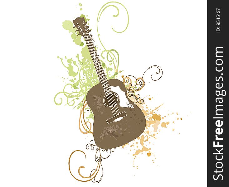 Illustration of a guitar on a grungy background
