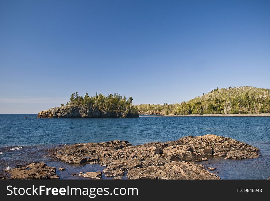 A clear day along the north shore of Lake Superior in the spring.