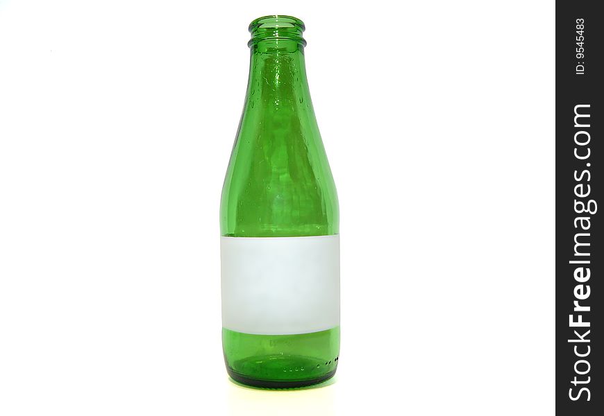 A clear green beer bottle. A clear green beer bottle