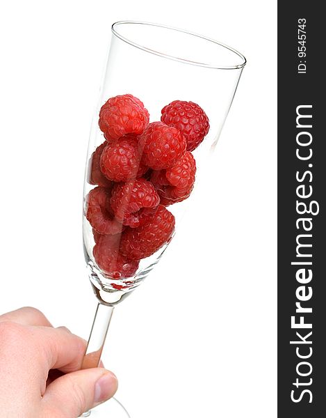 Many fresh and sweet raspberries in champagne glass. Many fresh and sweet raspberries in champagne glass