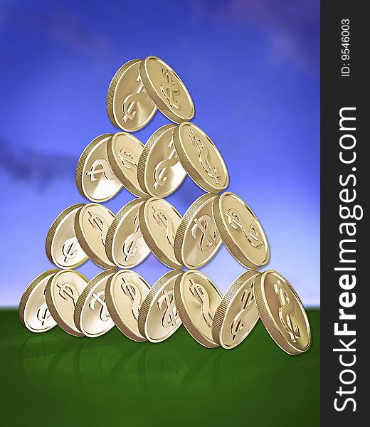 3d concept illustrations dollar coins. 3d concept illustrations dollar coins