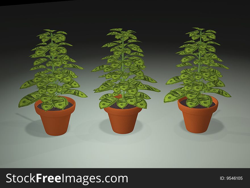 3d concept of money grows on trees