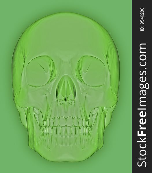 Scull 3d illustration green background
