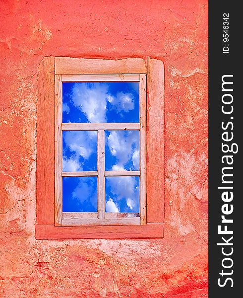 Window of country house  with a  sky view. Window of country house  with a  sky view