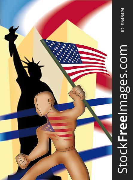 Illustration of a man holding american flag