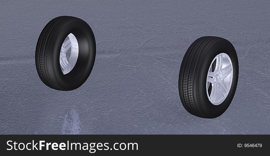 Tires 3d concept illustration wheels