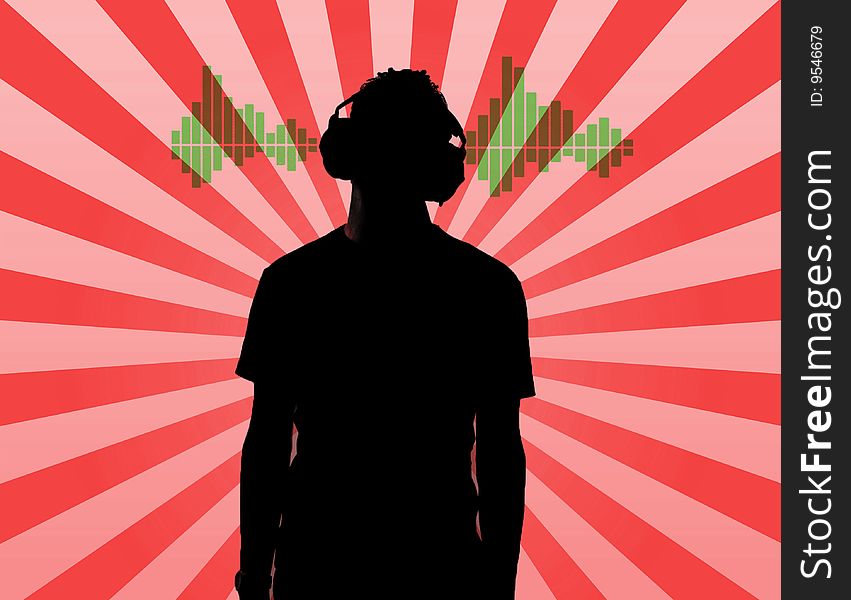 A image of a guy's silhouette listening to music. A image of a guy's silhouette listening to music.