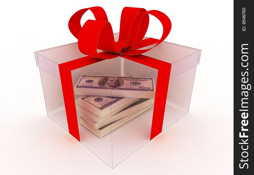 Transparent box on white with money