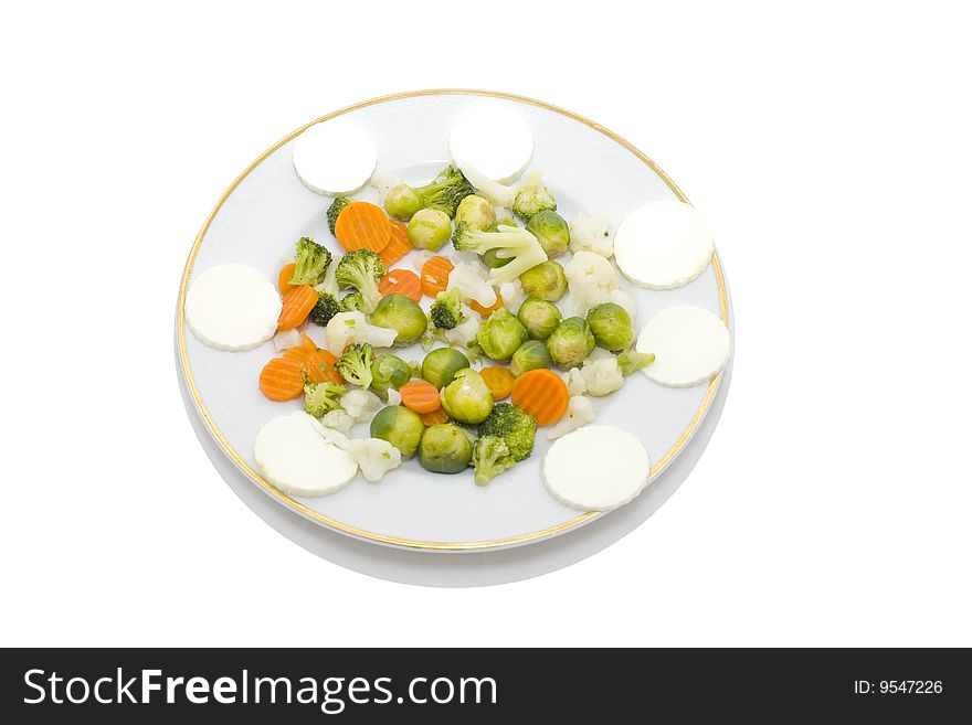 Fresh Vegetables, cheese and other foodstuffs. Shot in a studio.