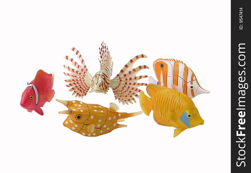 Fish toys close up, isolated over white