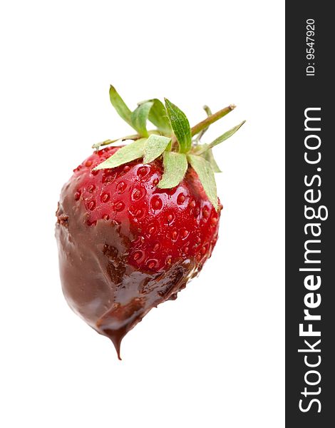 Strawberry with crust of Honey and chocolate -isolated on the white.