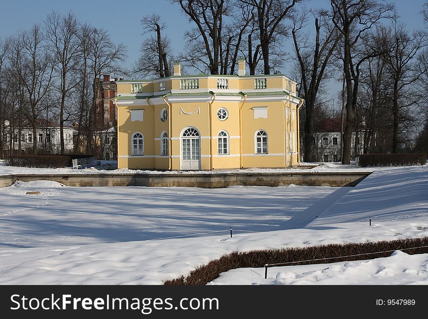 Bath-house at the pond in the park