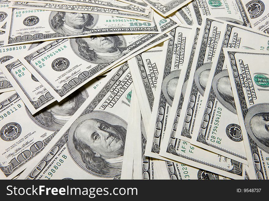 American dollar banknotes on isolated background. American dollar banknotes on isolated background