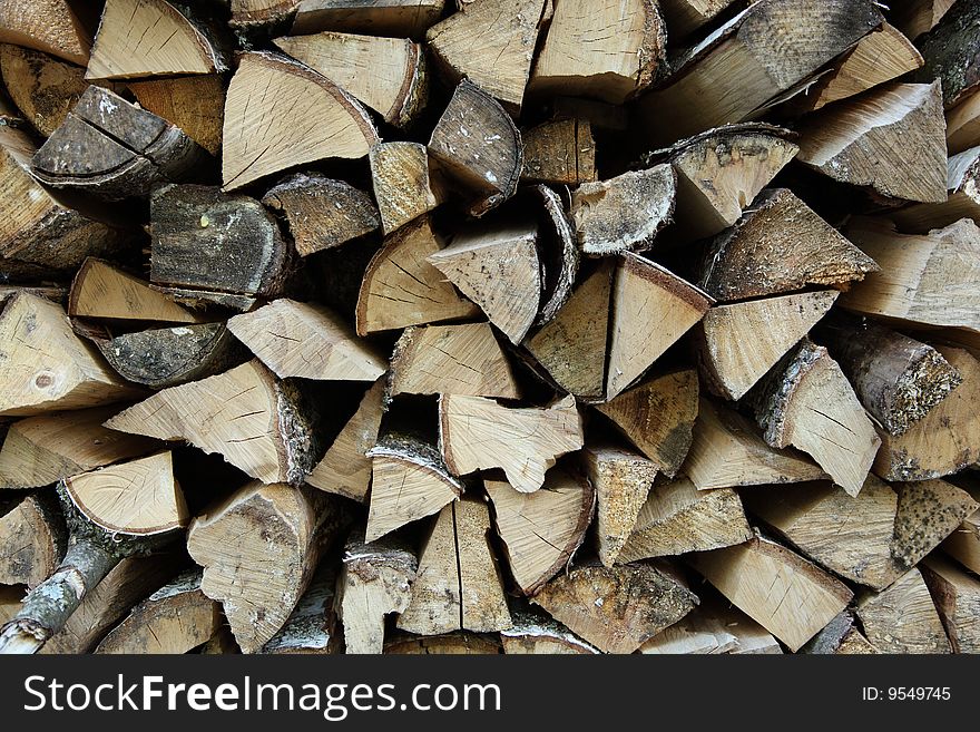 Pile of firewood orderly stacked