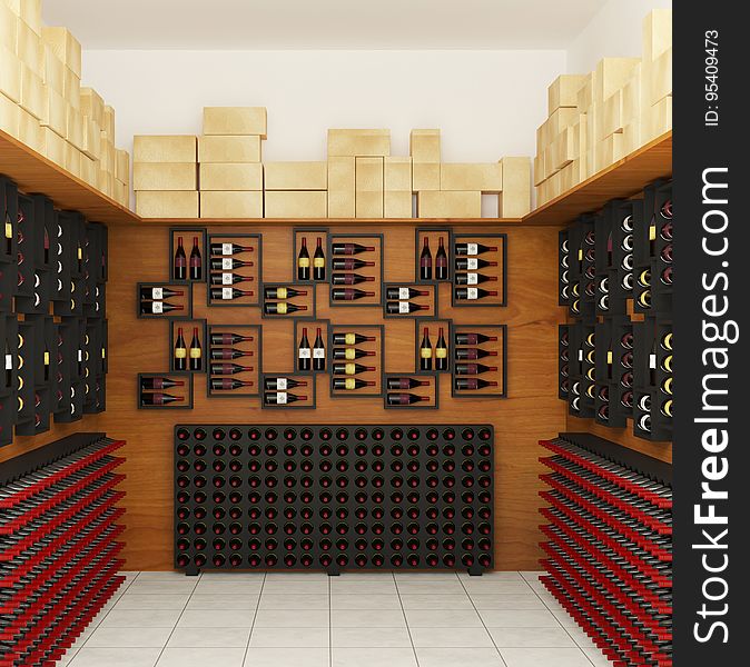 An elegantly arranged luxurious wine shop.