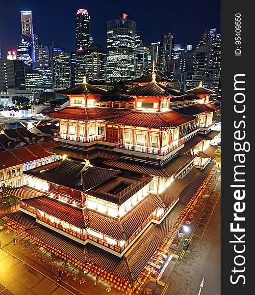 High Angle View of Illuminated Cityscape at Night