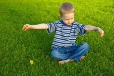 Boy Sits On Grass Stock Photography Boy Sits On Grass Stock Photography