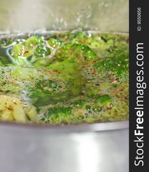 Boiling vegetable soup, close up. Boiling vegetable soup, close up