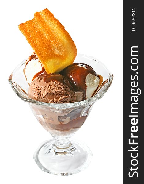 Ice cream dessert with hot chocolate