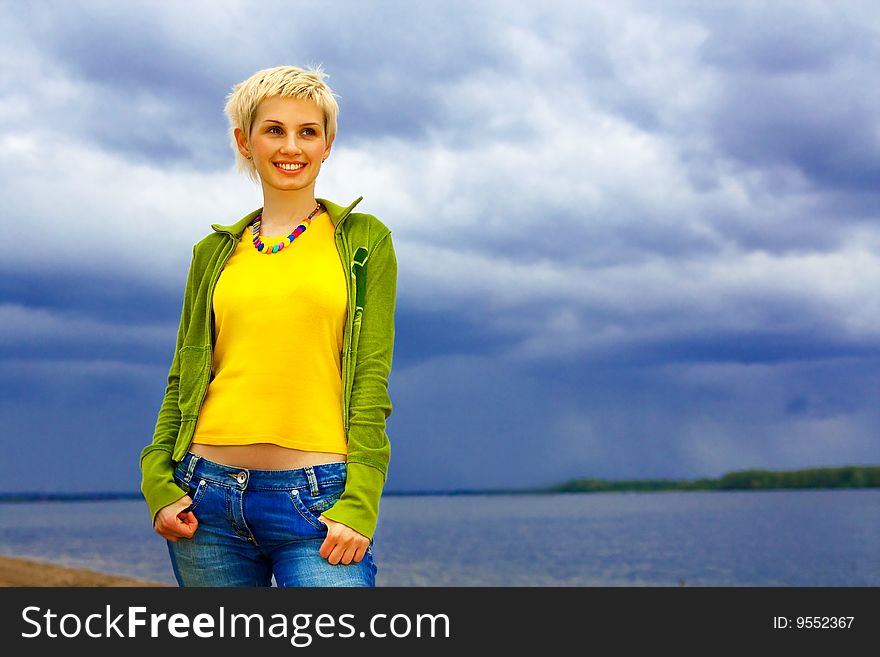 Beautiful Girl On The Autumn Beach