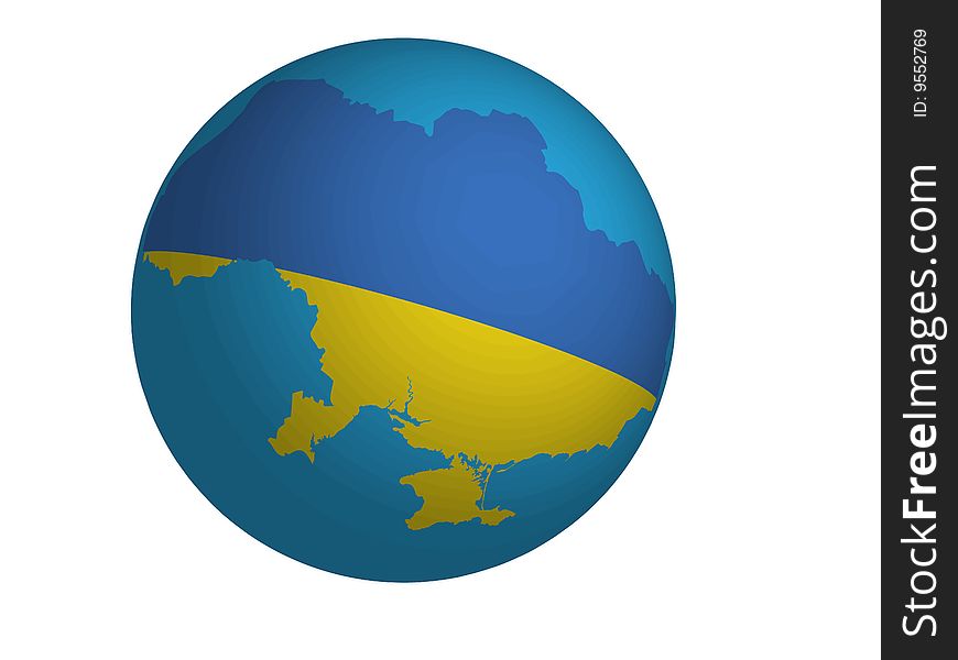 Globo with only one cotinent created as Ukranian flag form. Globo with only one cotinent created as Ukranian flag form