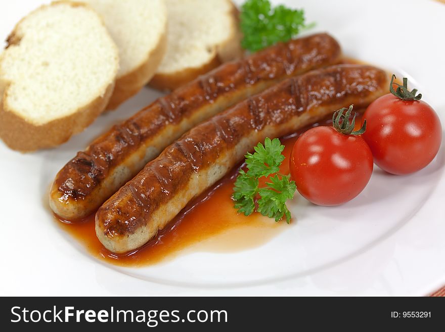Grilled sausage with tomato ketchup