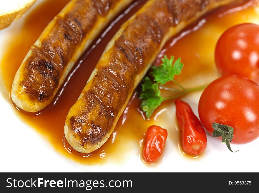 Grilled sausage with tomato ketchup