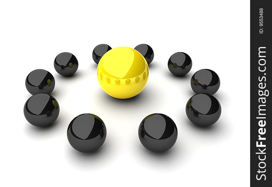 Large yellow sphere and black spheres. Large yellow sphere and black spheres