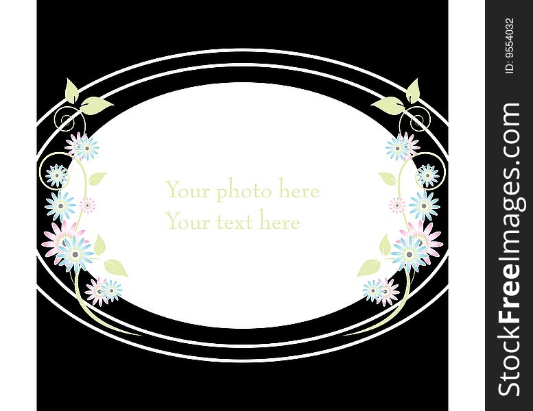 Black photo frame with flowers. Vector. Black photo frame with flowers. Vector