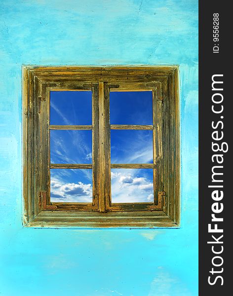 Window of country house with a sky view. Window of country house with a sky view