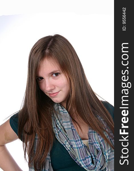 Pretty teenage girl with long hair and scarf