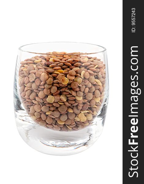 Lentils in glass, isolated on white background. Lentils in glass, isolated on white background