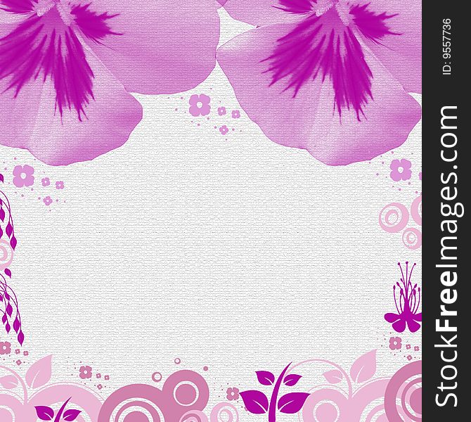 Purple and pink flowers on textured gray background. Purple and pink flowers on textured gray background