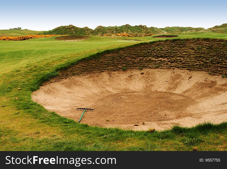 A bunker on a links golf course