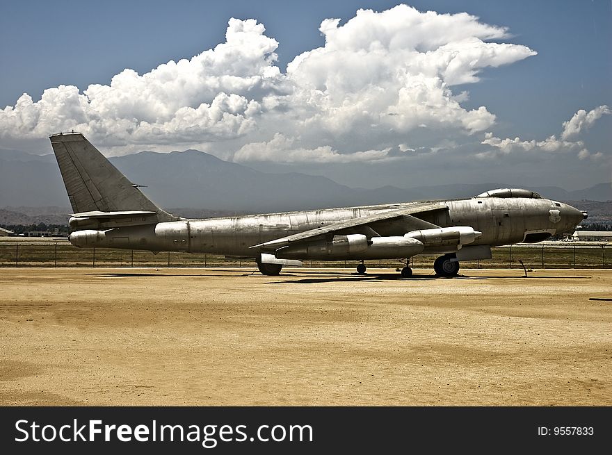 This is a Boeing 47-E Stratojet Bomber. This jet was retired in 1962 and was part of the Air Force Strategic Air Command.