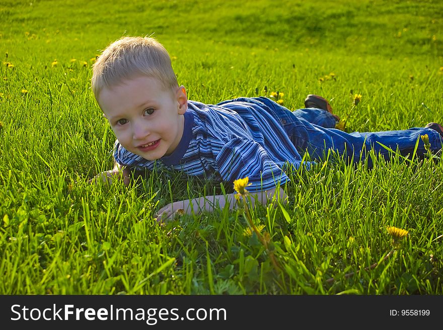 Boy Lies On A Grass