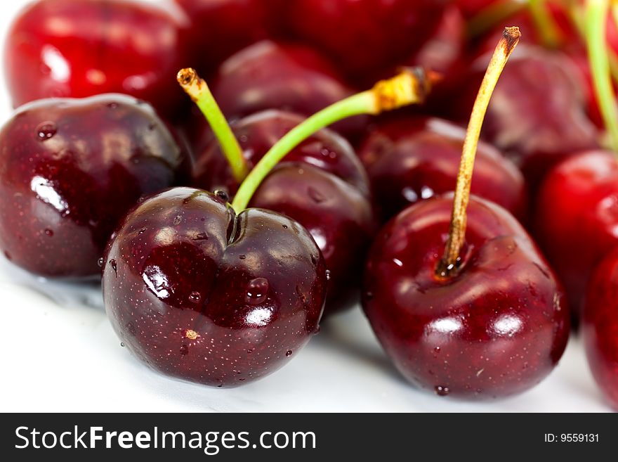 Ripe, Juicy Cherries,isolated On White Background