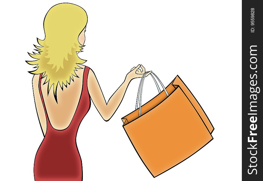 Illustration   of girl  with  big yellow package