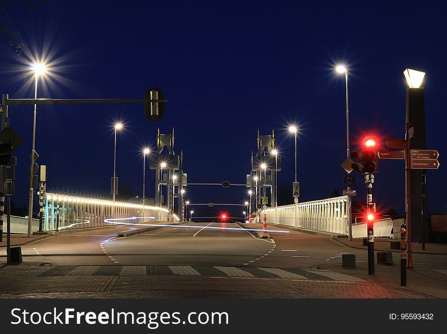Urban Road Bridge At Night