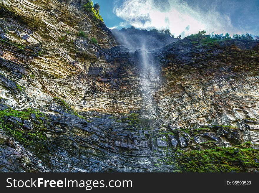 A view of steep rocks in the mountains. A view of steep rocks in the mountains.