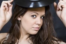 Expression Disco Brunette Girl With Vinyl Royalty Free Stock Image Expression Disco Brunette Girl With Vinyl Royalty Free Stock Image