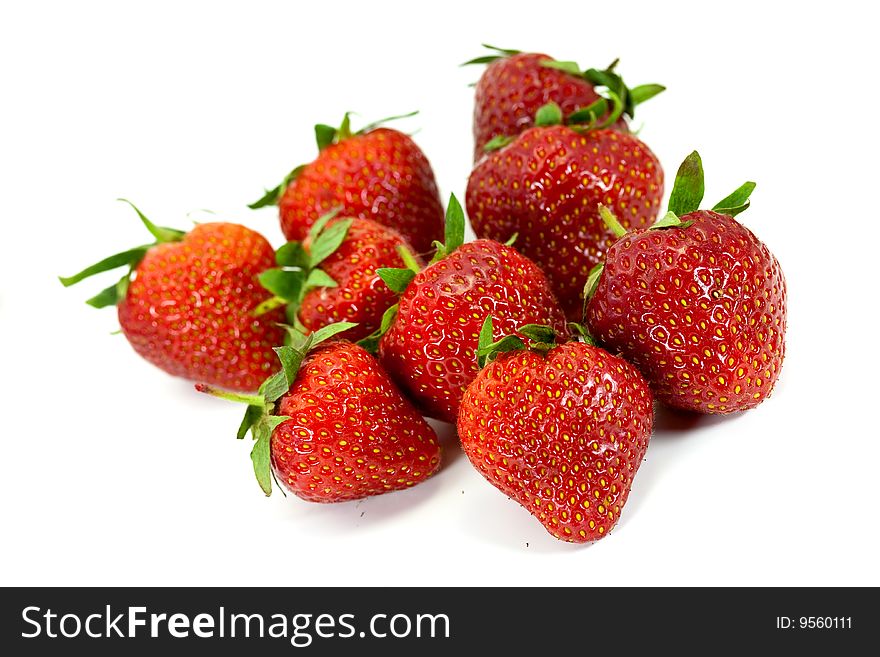 Ripe strawberries , isolated on the white background.