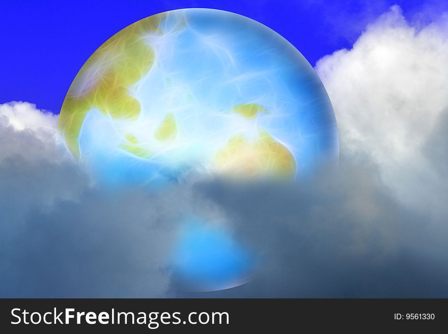 Abstract scene shining planet and celestial landscape. Abstract scene shining planet and celestial landscape