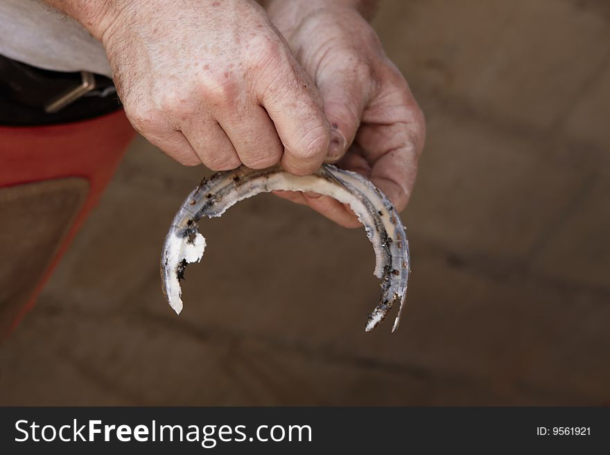 Farrier with old Horseshoe