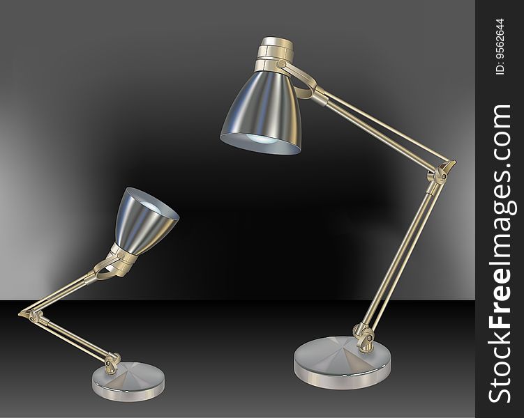 Two desk lamps, isolated object on black background. Two desk lamps, isolated object on black background