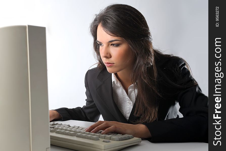 Business woman with computer isolated. Business woman with computer isolated