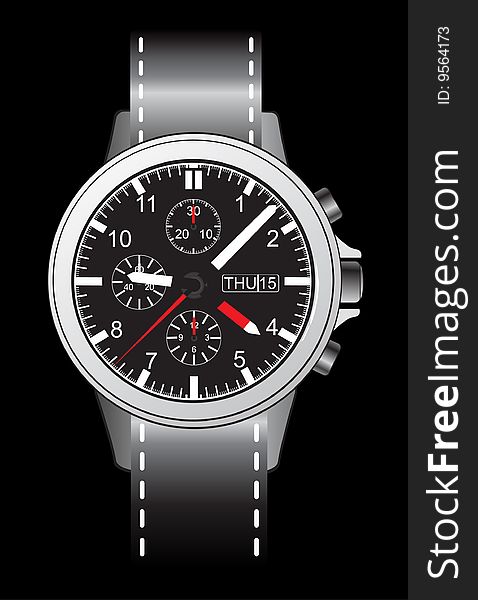 Vector wristlet watch illustration on black background
