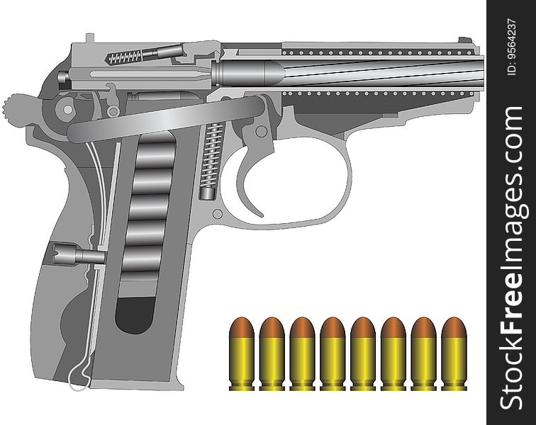 Detailed russian pistol scheme isolated on white(vector illustration). Detailed russian pistol scheme isolated on white(vector illustration)