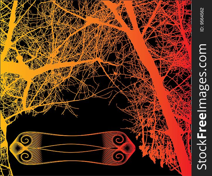 Red trees vector on black sky, vector