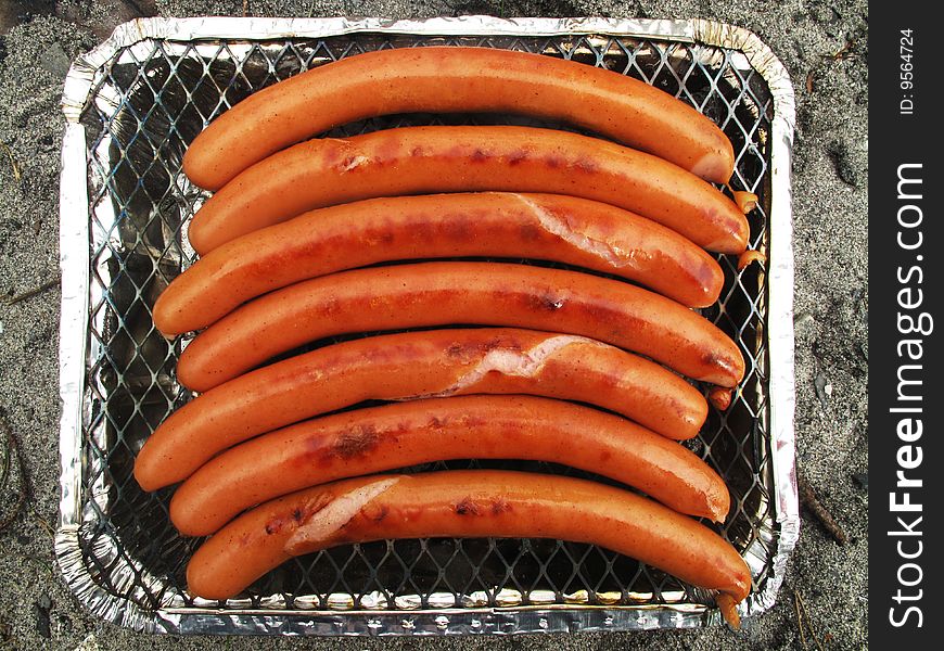 The sausage in the grill. Summer picnic. The sausage in the grill. Summer picnic.